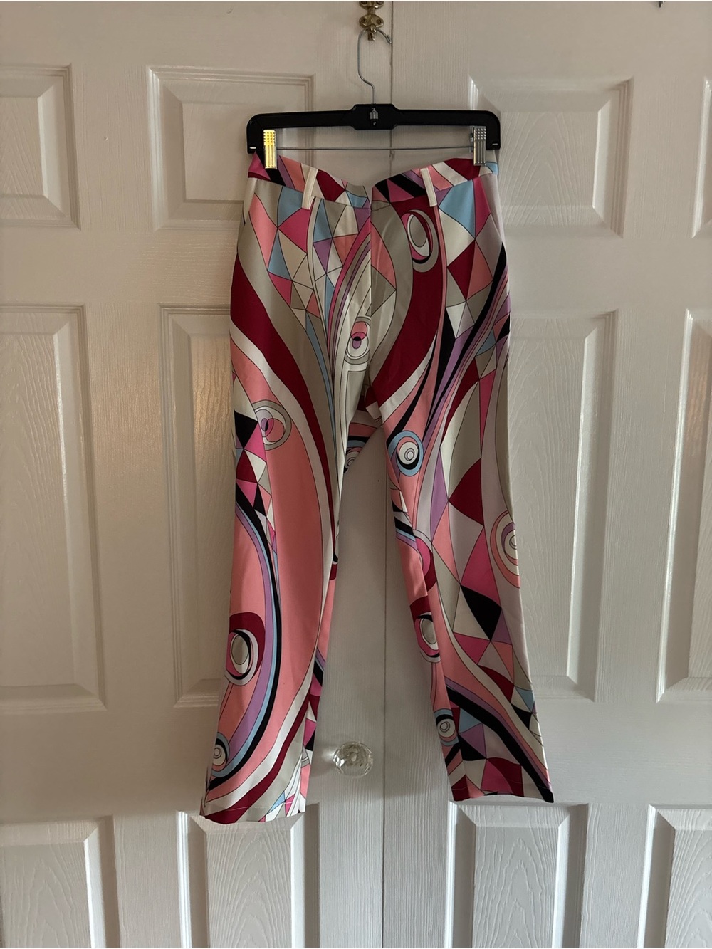 Pink & Burgundy Geometric Print Wide-Leg Pants